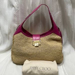 Jimmy Choo Rajah Raffia & Croc leather hobo bag.